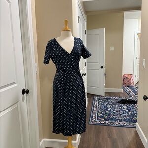 Lands' End dark navy and White Polka Dot Midi Dress